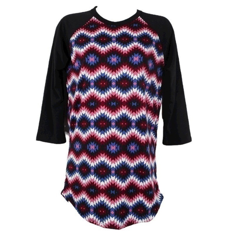LuLaRoe Randy Top XS 3/4 Sleeve Geometric Aztec Print Baseball Tee‎ Casual Boho